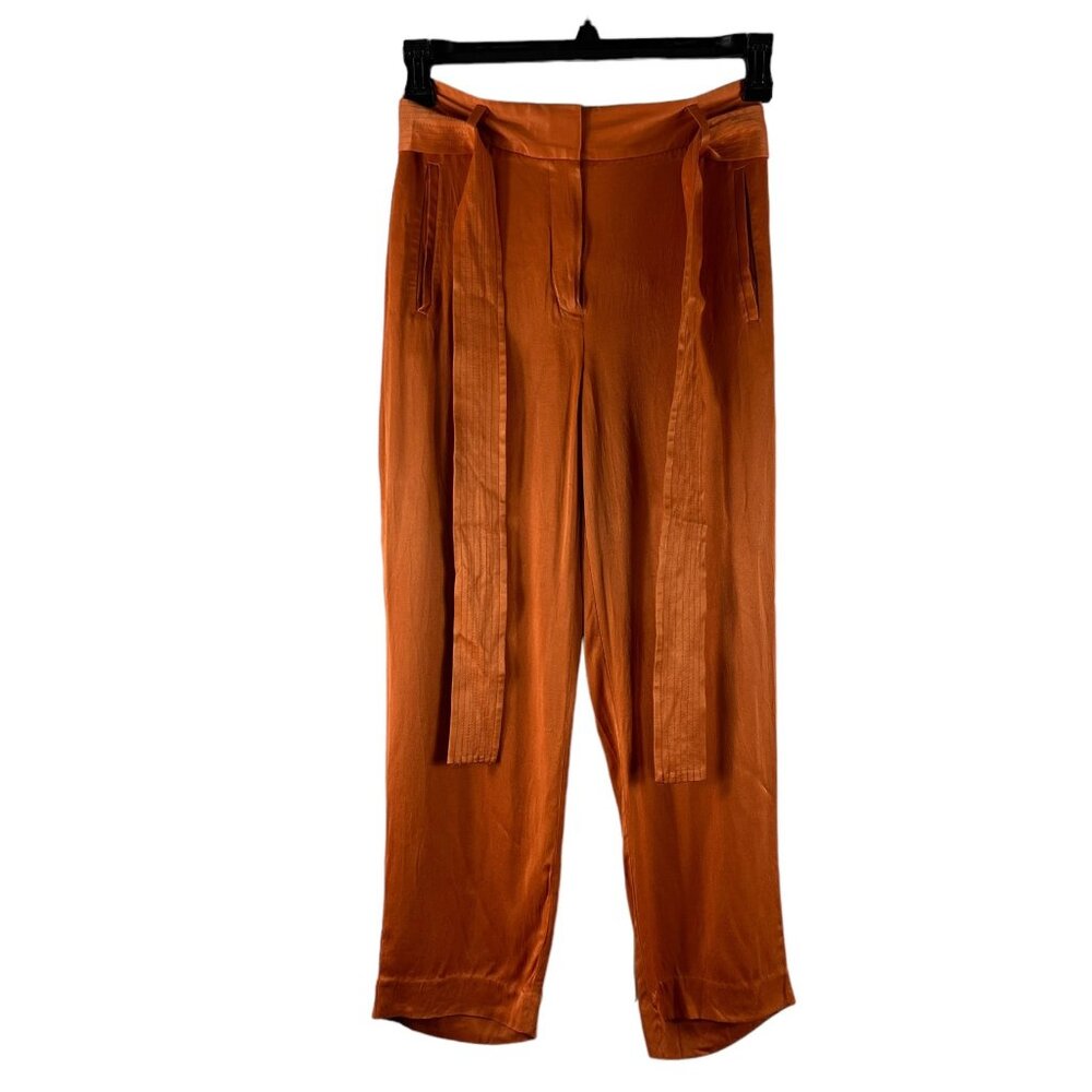 Wilfred Aritizia Cropped Pants Rust Burnt Orange Zip Up and Tie Belt Size 4
